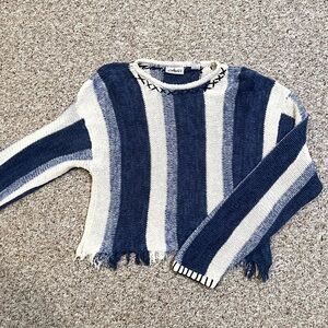 Vintage 90s women’s blue striped knitted fringe cropped sweater